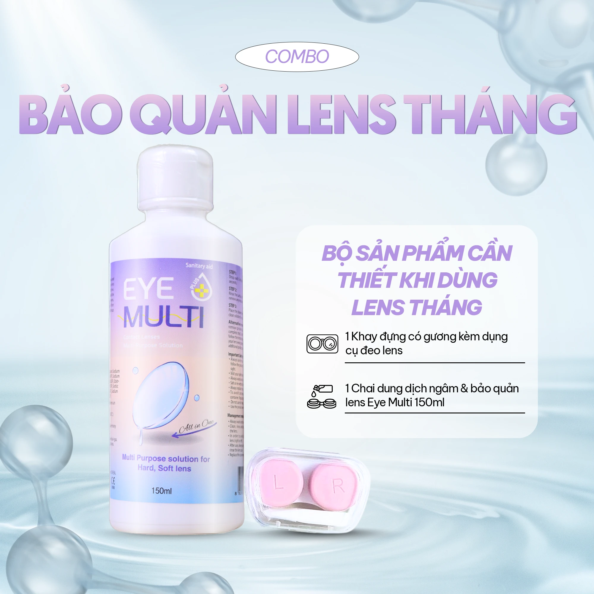 [Combo ưu đãi] Nước ngâm Eye Multi + Khay đựng lens